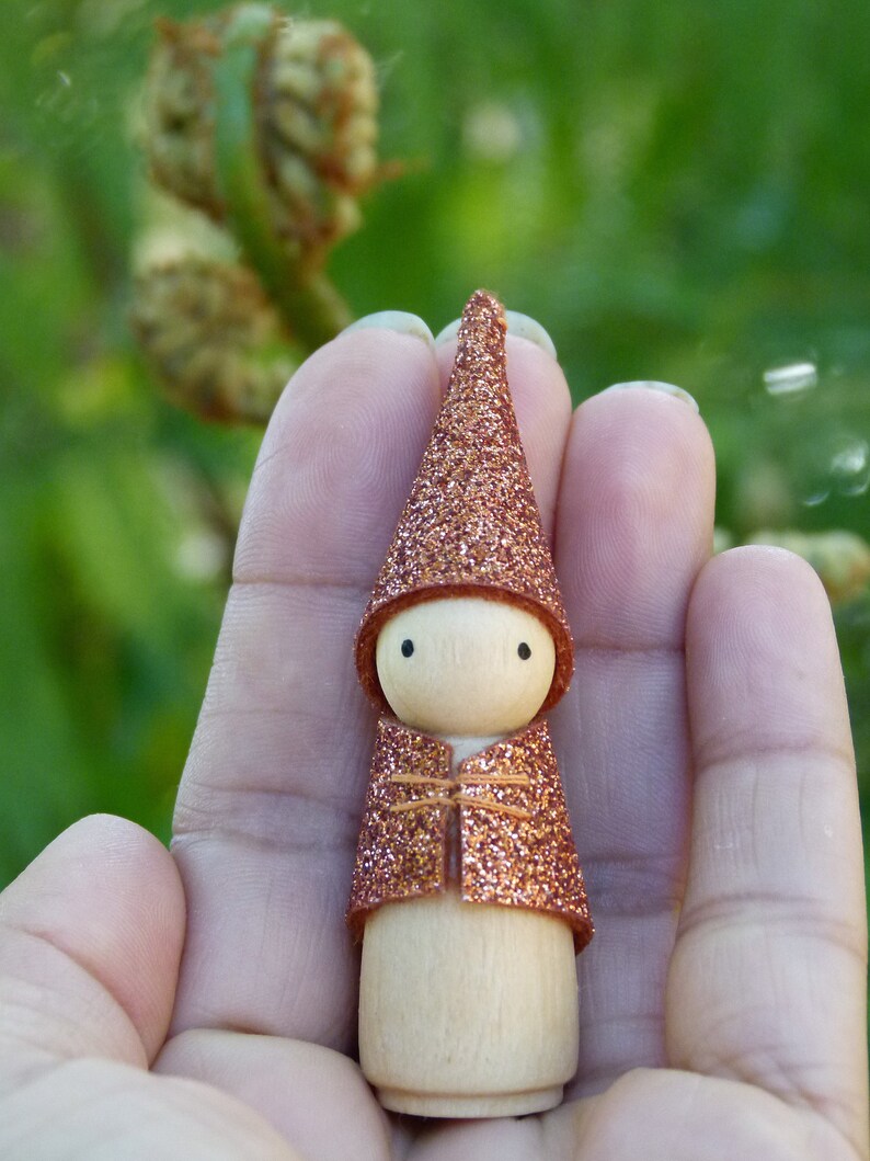 Glitter Gnome, Peg Doll Gnome, Choose Your Colour, Non-Shedding Wool Felt Gnome, Steiner Inspired image 3