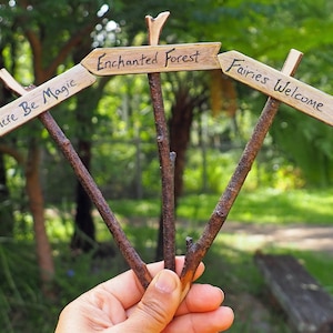 Rustic Fairy Garden Sign, Twig Sign, choose from 'Fairies Welcome' "Here be Magic or 'Enchanted Forest'