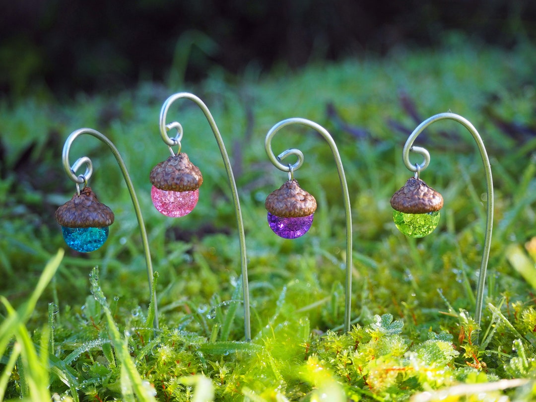 Acorn Cap Fairy Lantern, Crackle Glass, Miniature Garden Decor