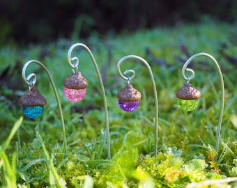 Acorn Cap Fairy Lantern, Crackle Glass, Miniature Garden Decor