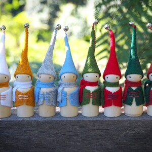 Winter Gnome, Christmas Elf, Wood and Wool Felt Gnome, Choose from 8 Styles, Peg Doll Elf, Steiner Inspired, Waldorf Inspired