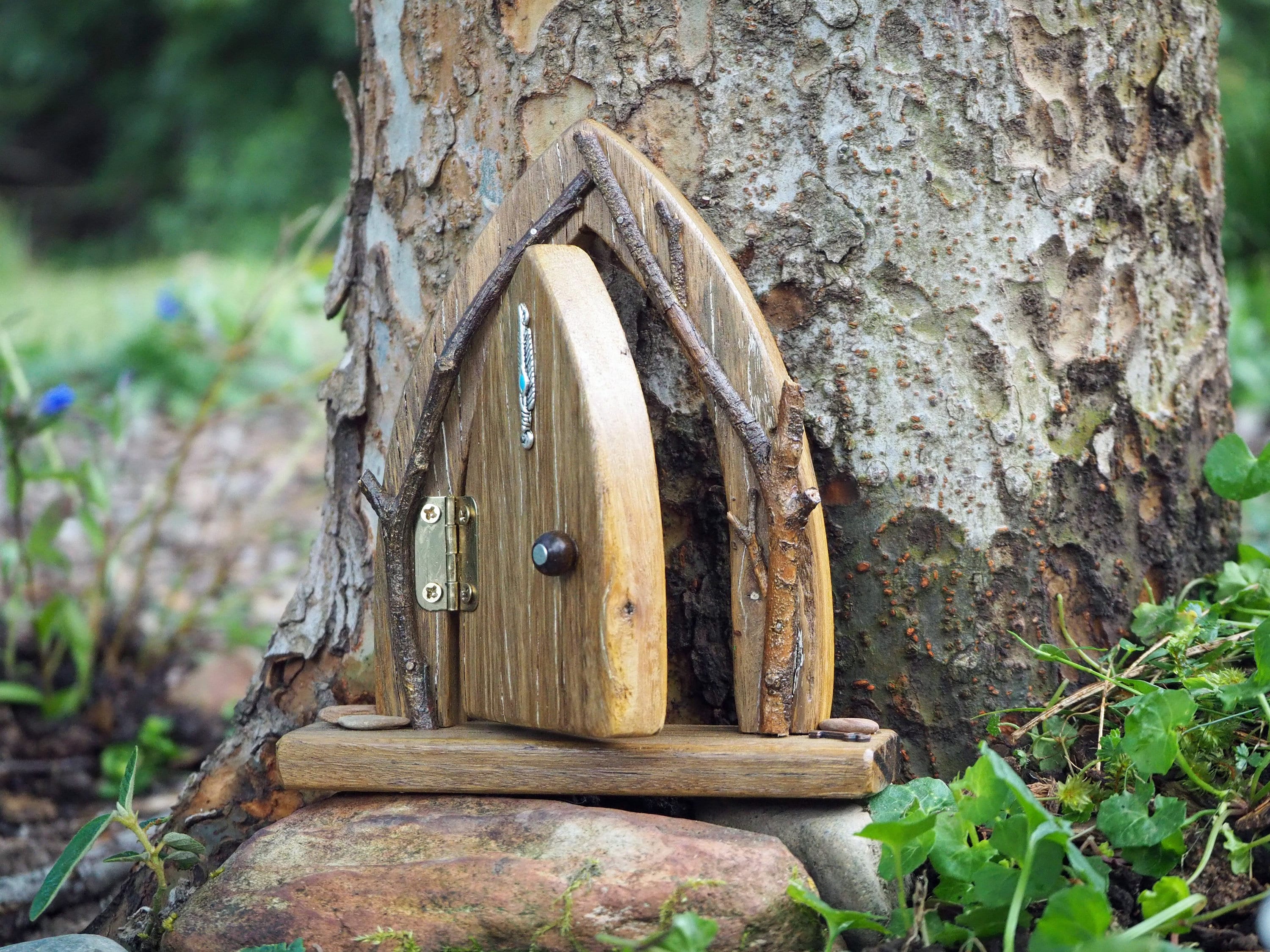 Wooden Fairy Door with Twig Framing Rustic Opening Fairy Etsy