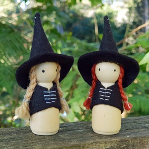 Witch Peg Doll, Choose Your Hair Colour, Wood and Wool Felt Witch, Halloween Witch, Steiner Inspired image 1