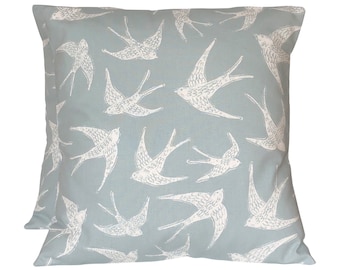 2 x Clarke & Clarke Fly Away Duck Egg Blue Off-White Cushion Covers 16” 18” 20” 22”
