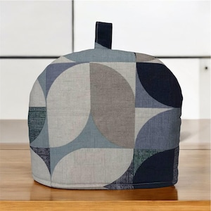 Handmade Clarke & Clarke Reno Navy Mineral Blue Geometric Tea Cosy