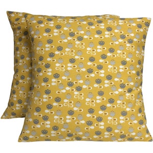 2 x 16&quot; (40cm x 40cm) Scandi Flowers Ochre Grey Cream Cushion Covers
