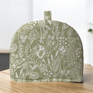 Handmade Clarke & Clarke Westleton Light Sage Green Fox Hedgehog Teapot Tea Cosy