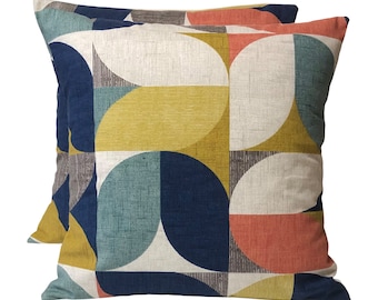 2 x 16” Clarke & Clarke Reno Geometric Multi Retro Cushion Covers