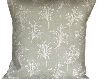 Floral Print Sage Green Cotton Cushion Cover - Heavyweight Cotton 16” 18”