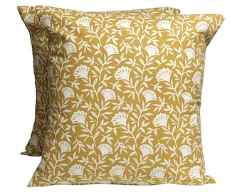 2 x 18" (45cm x 45cm) Clarke & Clarke Melby Ochre Yellow Cream Cushion Covers