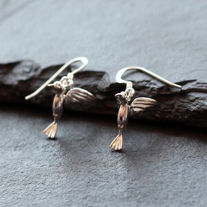 Hummingbird Earrings. Sterling Silver. Symbolic Flying Bird Earrings. Unique Nature Jewellery Gift. Small Bird Earrings. Bird lover Gift Uk.