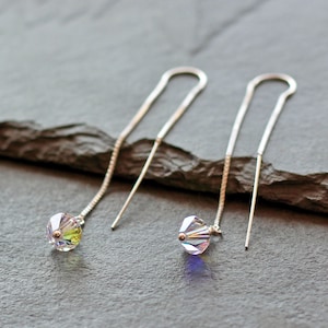 April Birthstone Threader,  Swarovski Crystal. All Months / Colours. Sterling Silver Earrings. April Birthstone / Birthday Jewellery Gift.