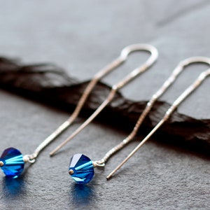 Birthstone Threader Earrings. Swarovski Crystal All Months / Colours. Sterling Silver Earrings September Birthstone. Birthday Jewellery Gift