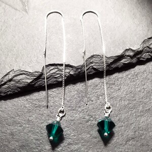 Birthstone Threader Earrings. Emerald Crystal. All Months / Colours. Sterling Silver Earrings. May Birthstone Birthday Jewellery Gift.