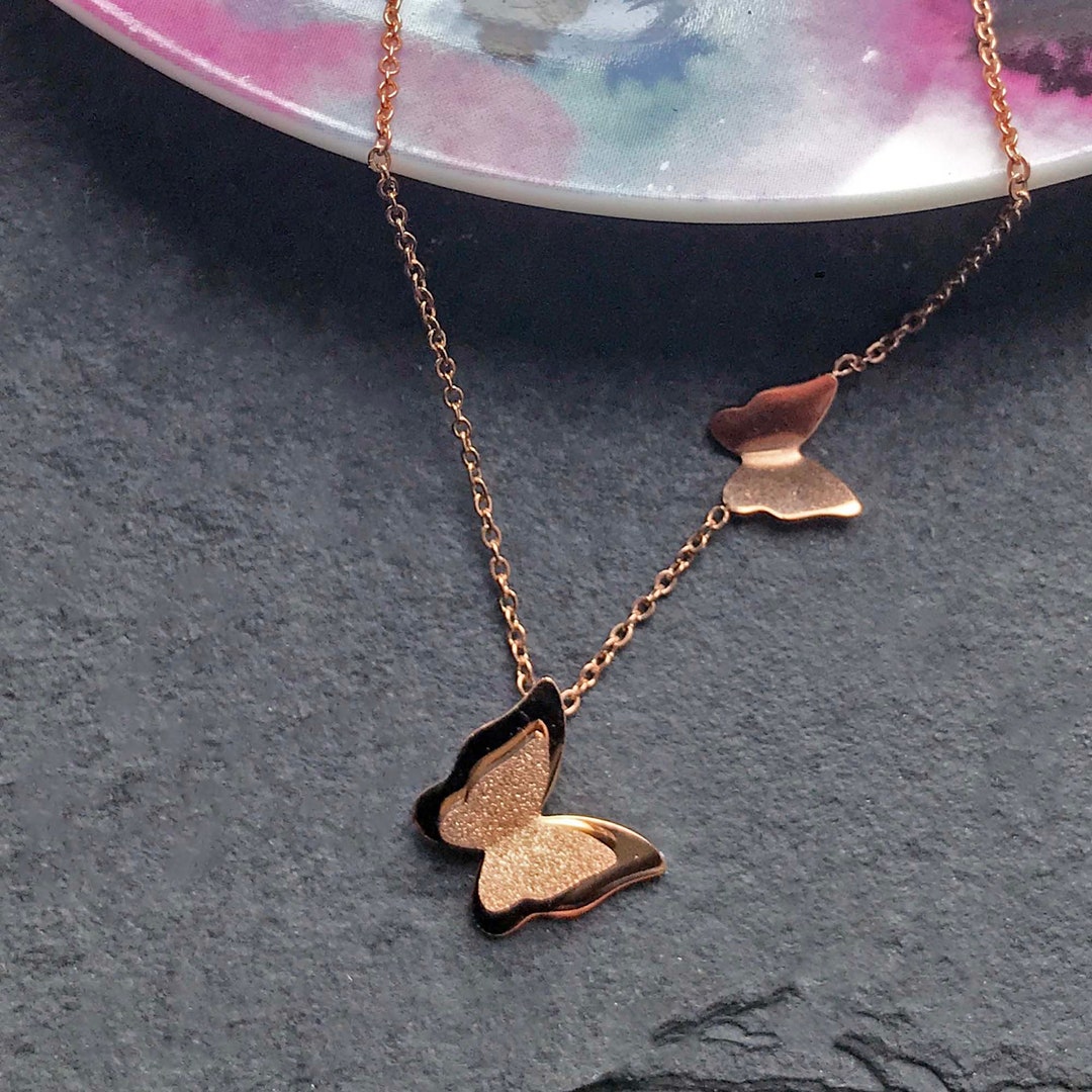 Butterfly Necklace. Rose Gold Dainty Layering Butterfly Etsy