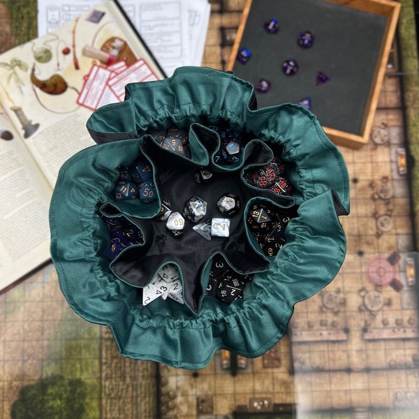 Emerald Pouch of Power Dice Bag | Holds 12 sets | Dice Bag with Pockets | Tabletop Gaming | Dungeons and Dragons |