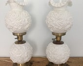 Vintage Fenton Poppy Milk Glass Hurricane Gone With the Wind Lamps