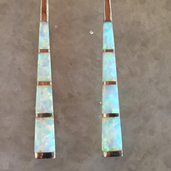 ON SALE Opal Earrings Dangle Sterling Silver and White Opal Southwestern Design