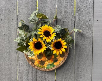 Basket of Sunflowers Home Decorative Wall Hanging, Sun Flowers, Flower Arrangement Wall Art, Rustic Farmhouse Basket of Flowers