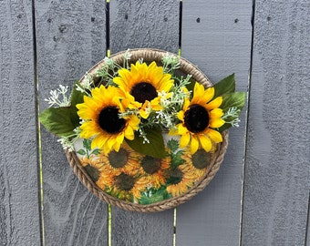 Basket of Sunflowers Home Decorative Wall Hanging, Sun Flowers, Flower Arrangement Wall Art, Rustic Farmhouse Basket of Flowers