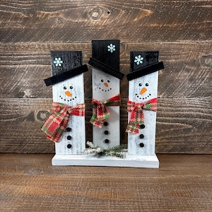 Wood Snowmen Handcrafted Wooden Christmas Decorative Snow Man Holiday Ornament
