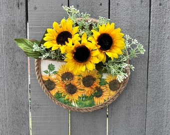 Basket of Sunflowers Home Decorative Wall Hanging, Sun Flowers, Flower Arrangement Wall Art