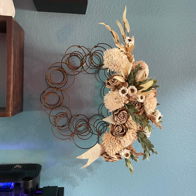 Bed Spring Wreath, Wood Flowers Bedspring Wreath image 3