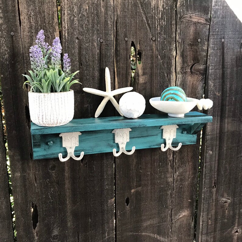 Farmhouse Shelf With Hooks Vintage Teal Black Rustic Wall - Vintage Wall Shelf With Hooks Farmhouse Shelf With Hooks Vintage Teal Black Rustic Wall - Vintage Wall Shelf With Hooks