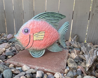 Large Angel Fish Statue, Carved Fish, Coastal Sculpture, Fish Home Décor, Fish, Hand Painted Angel Fish, Nautical Décor