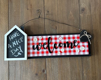 Farmhouse Welcome Sign, Rustic Handmade Wall Hanging, Country Wall Hanging, Chalk Board House