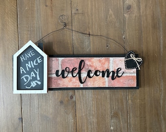 Farmhouse Sign, Welcome, Handmade Sign with Chalk Board for Messages, Country Wall Hanging, Kitchen Sign Decorative Home Décor