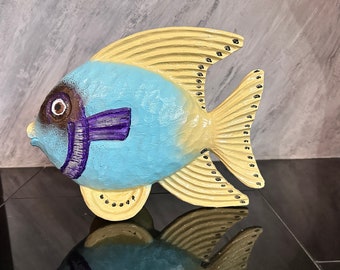 Large Angel Fish Statue, Carved Fish, Coastal Sculpture, Fish Home Décor, Fish, Hand Painted Angel Fish, Nautical Décor, Ocean Fish Statue