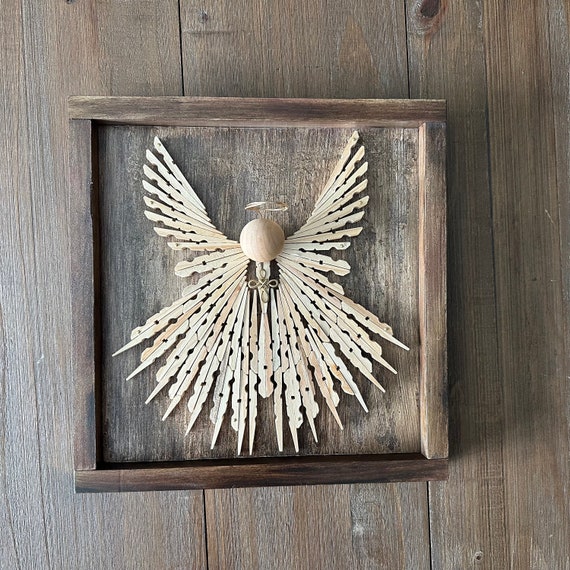 Clothespin Angel Wall Decor, Framed Wood Art, Handmade - Etsy