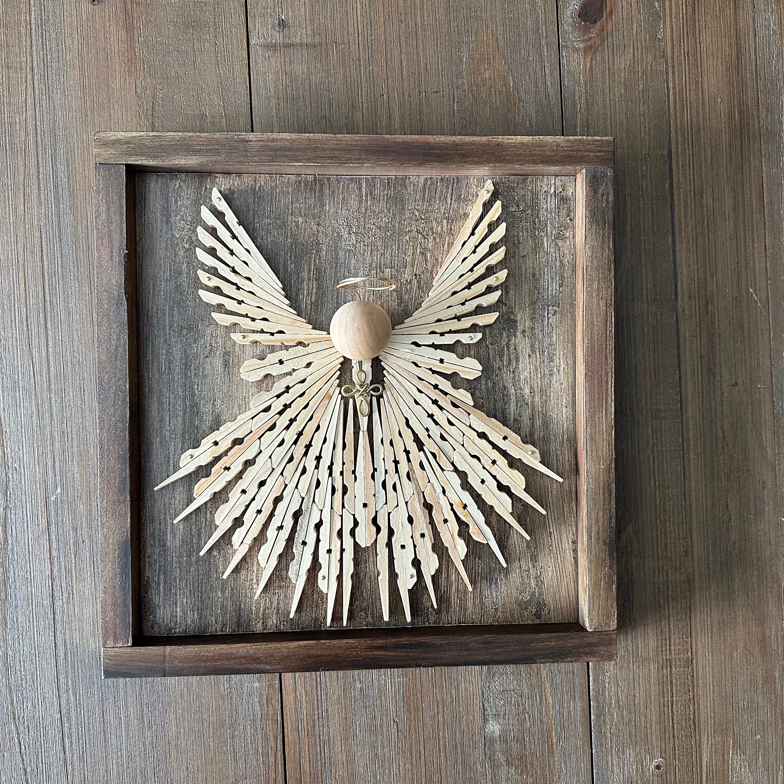 Clothespin Angel Wall Decor, Framed Wood Art, Handmade - Etsy