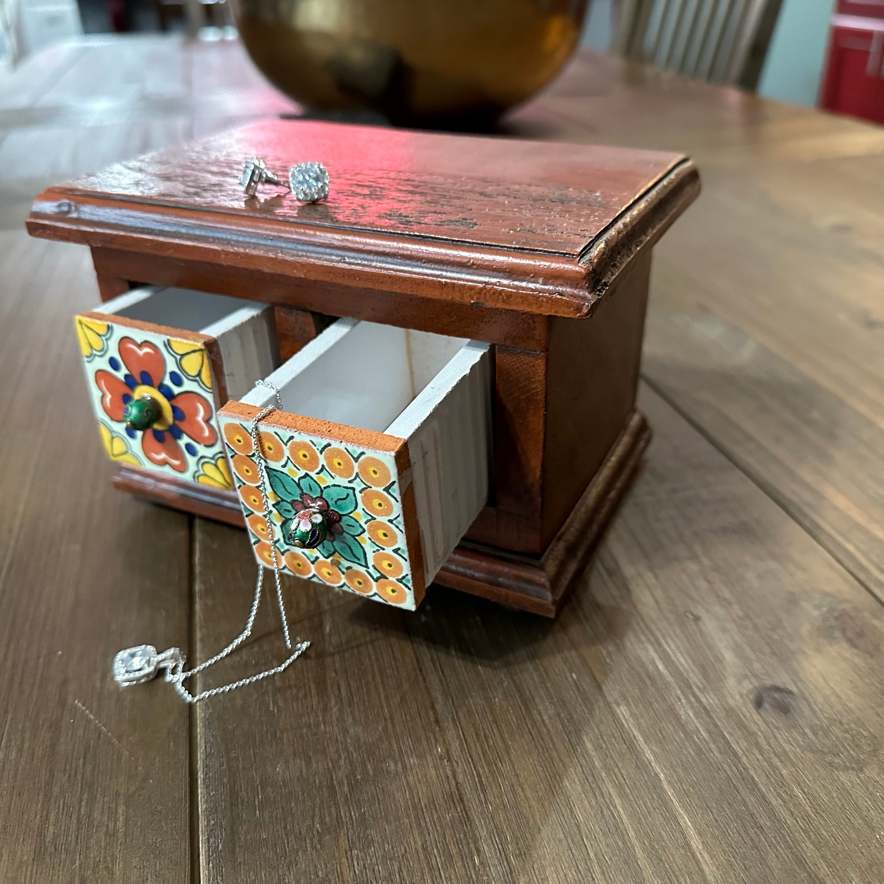 Apothecary Spice Cabinet, Handmade Herb Drawers With Mexican Tile