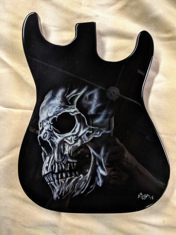 Custom Painted Skull Guitar Wall Hanging Great Gift for the Guitar