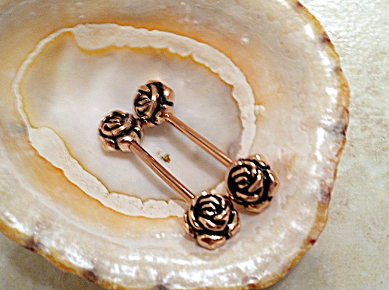 1 Rose Gold Victorian Rose Industrial Scaffold Nipple Ring Etsy