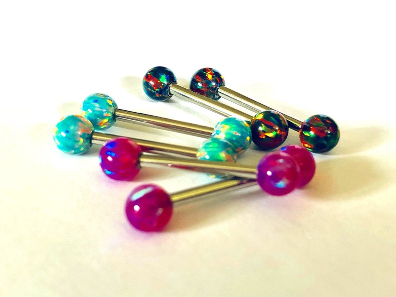 Choose from 5mm OPAL Barbell Purple Orchid Garden Green Multi Black Industrial Scaffold Tongue Nipple 316L Steel 14g