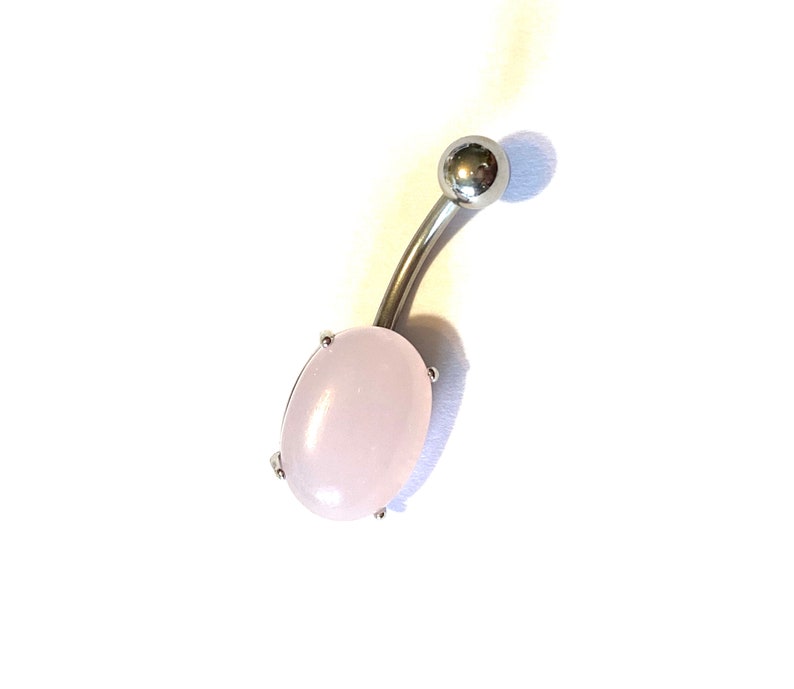 316L steel Top and 10mm Curved Bar 12x8 Oval ROSE QUARTZ Belly Ring Barbell 14g 1 Barbell