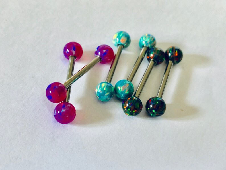 Choose from 5mm OPAL Barbell Purple Orchid Garden Green Multi Black Industrial Scaffold Tongue Nipple 316L Steel 14g
