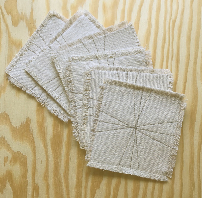 Set of 6 Embroidered Fabric Coasters Modern Coasters Cocktail Napkins
