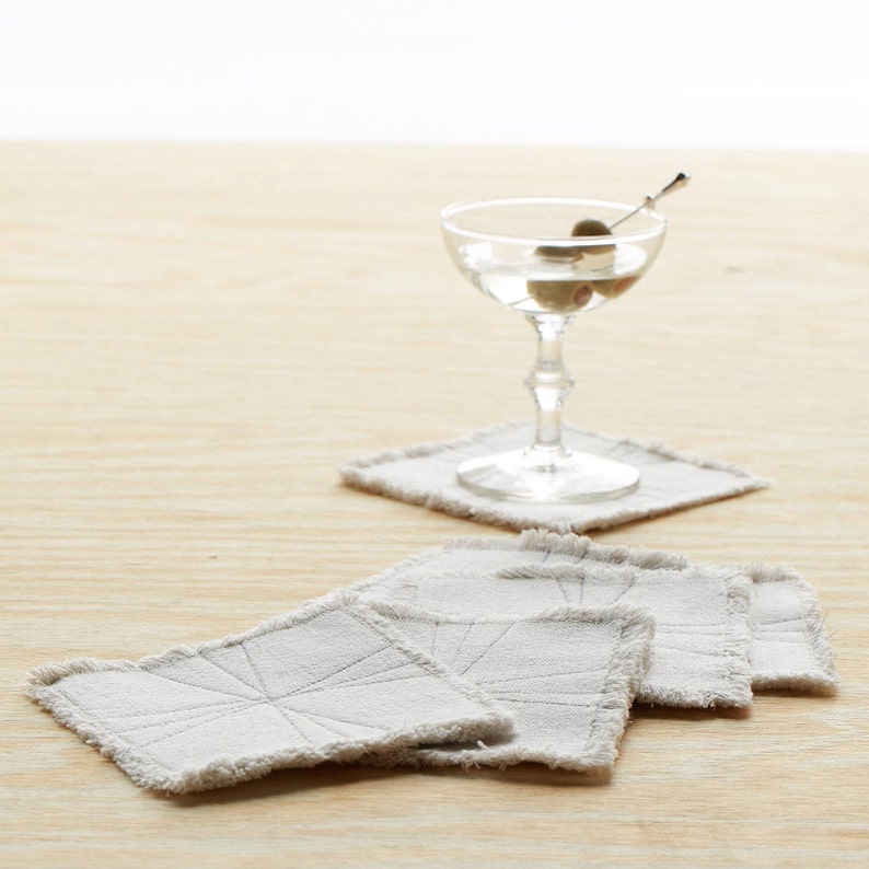 Set of 6 Embroidered Fabric Coasters Modern Coasters Cocktail Napkins