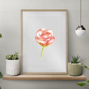 Pink Rose Watercolor Art, Home Wall Decor, Printable Download Art
