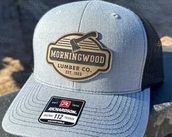 Morningwood Lumber Co. leather patch hat - funny and cool cap! Hats make a great gift! Comes with a FREE matching sticker!