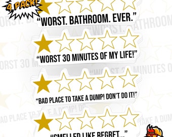 1 Star Bathroom Review stickers - 4 pack with FREE shipping! Funny stickers, great for pranks