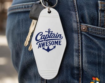 Captain Awesome Motel Keychain | Retro Nautical Anchor Key Tag