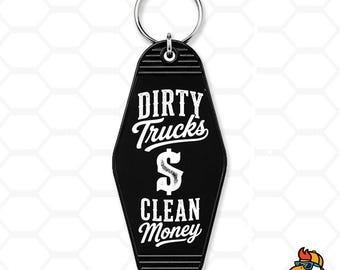 Dirty Trucks Clean Money Motel Keychain | Blue Collar Retro Key Tag