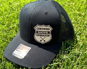 Certified Shovel Operator leather patch hat - funny and cool cap! Natural REAL leather!