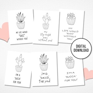 Sukkulenten Valentinstag Karten, Sofortiger digitaler Download, druckbare Sukkulenten Valentinstag Karten, Valentinstag, Klassenzimmer Börse