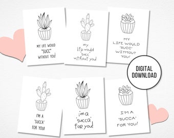 Printable Succulent Valentine Cards, Punny Kids Valentines (Digital Download)